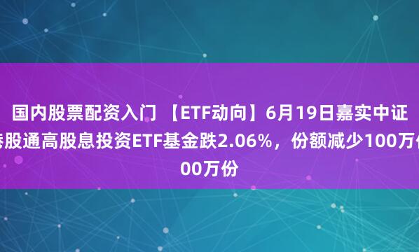 国内股票配资入门 【ETF动向】6月19日嘉实中证港股通高股息投资ETF基金跌2.06%，份额减少100万份